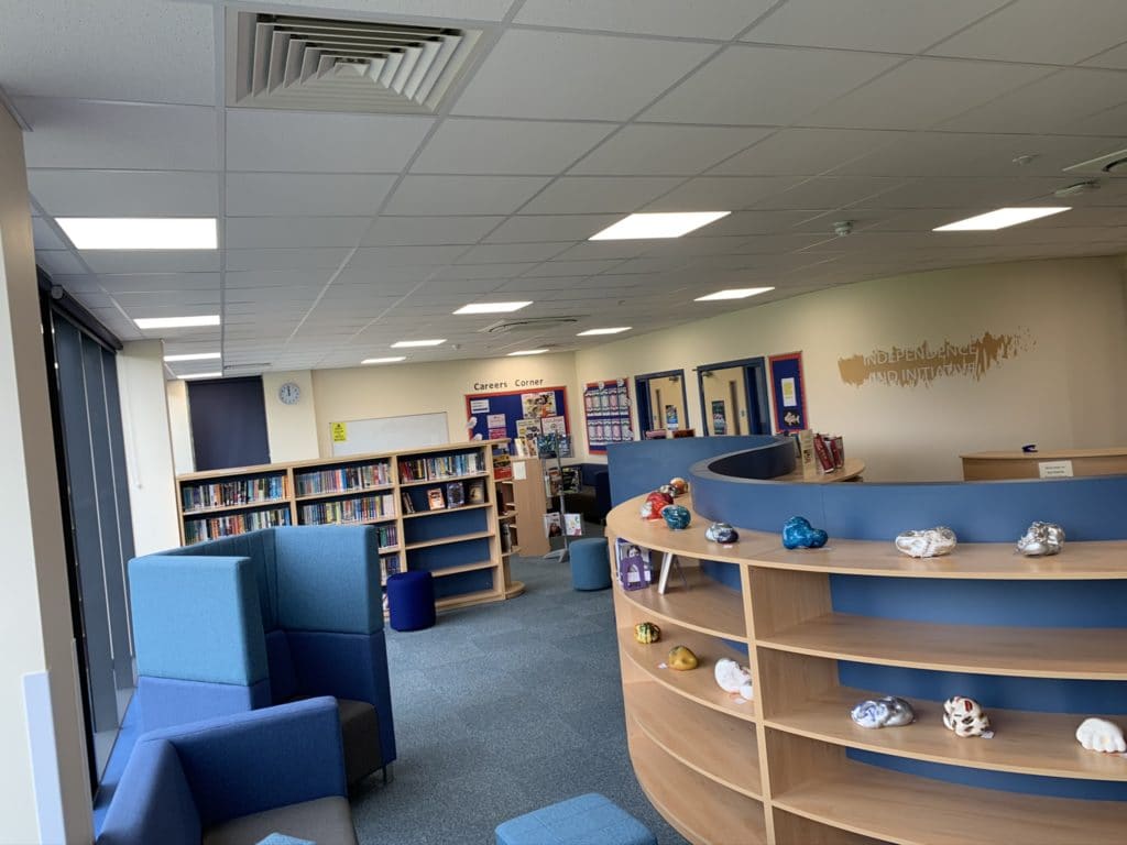 elementary school library shelves